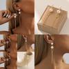 Long Chain Faux Pearl Earrings For Women Gold Plated Geometric Design