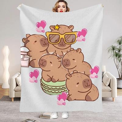 1 stk digitaltrykt capybara-stil flanellteppe madrassovertrekk teppe for familiesenger sofaer kontorer utendørs camping