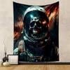 "Skull Astronaut in Fiery Space Scene" Patterned Tapestry Decorative Wall Hanging, Home Bedroom Living Room Decor