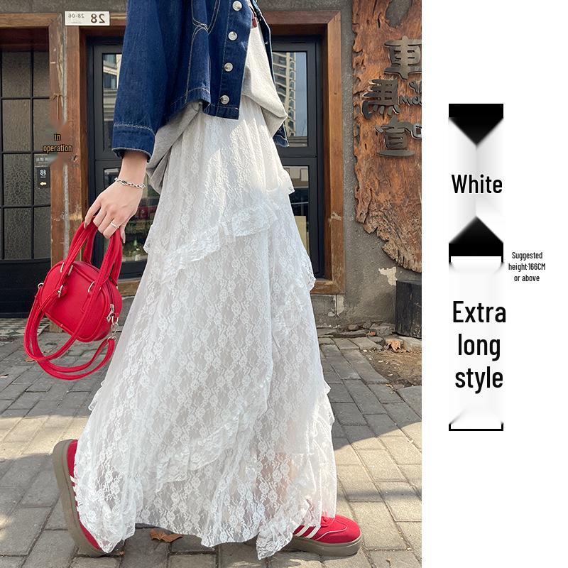 Women s White Lace A-Line Skirt - High Waist, Plus Size, Spring/Autumn 2026 Small