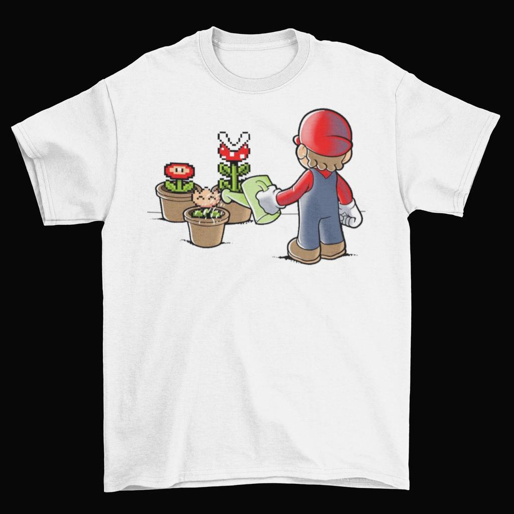 Nintendo Super Mario Watering Plants T-Shirt Unisex Piranha Fire Flower New