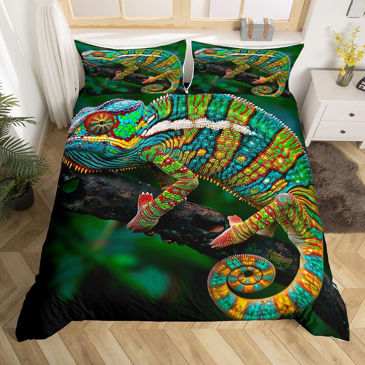 

Chameleon Duvet Cover Sets For Teens Queen King Size Lightweight Down Quilt Cover Set Animal Pattern Bedroom Decor No Comforter EU Single(135*200cm)3pcs
