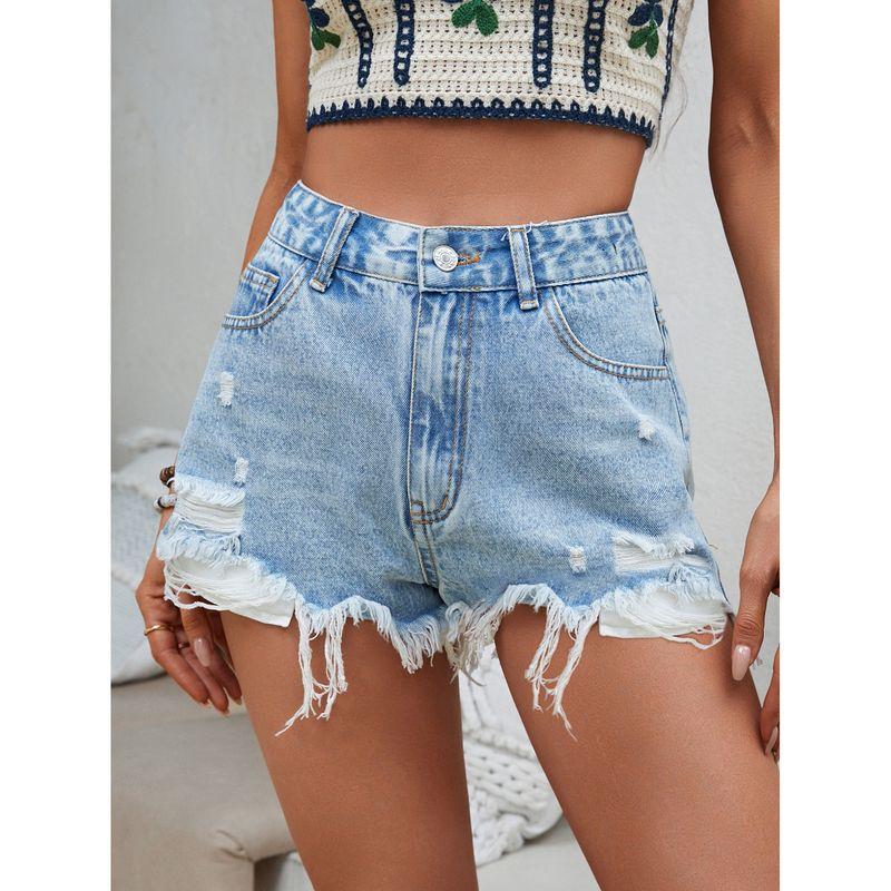

27 -- 35863# European and American Women s Clothing Ins Fashion Trendy Ripped Cool Denim Light blue XL