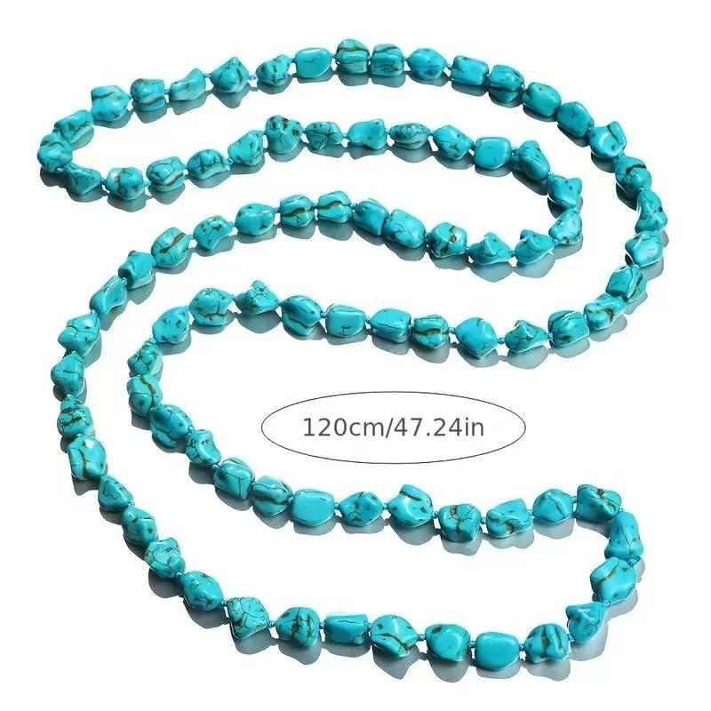 Collana Lunga Infinita con Perline Turchesi per Donne Ragazze Adolescenti Boho Lunga Annodata Pietra Collane Multifiilo Stratificate Gioielli Fatti a Mano
