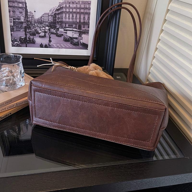 Faux Leather Tote Bag for Women Fashion Minimalist Shoulder Handbag with Wide Handles and Logo Detail