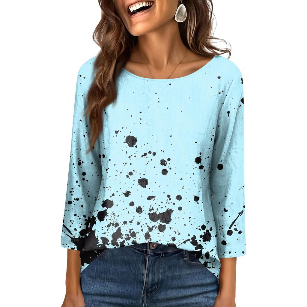 Women's Fashionable Casual Round Neck  3/4 Sleeve  Printed T-Shirt Top