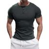 2024 Men's Semi-Tight Henley Fitness Shirt - Solid Color Striped Stretch Short Sleeve Athletic Top