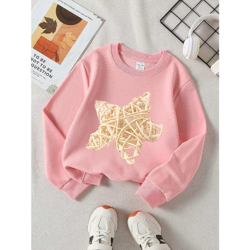 Star Shaped Decorative Ornament Unisex Crew Neck Fashion Sweatshirt, Autumn and Winter Western Style Top, Children's Long Sleeved T-shirt