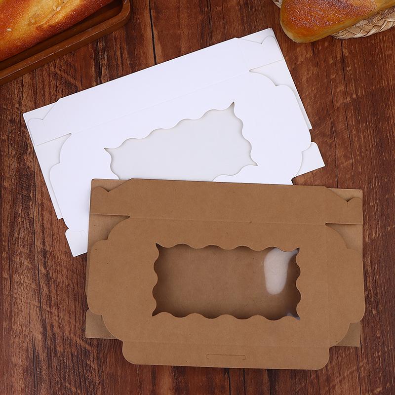 10Pcs Rectangular Cake Carriers Paper Gift Box With Clear Window For Cookies Bread Candy For Weddings Parties Valentine's Day