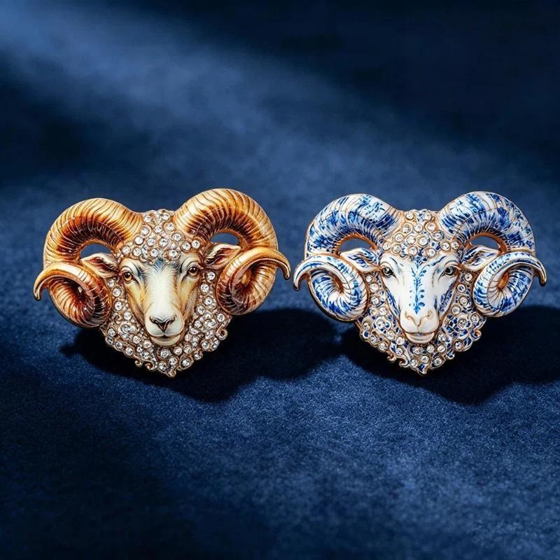 1Pcs Unisex Rhinestone Charming Year Of The Goat Zodiac Animal Party Brooch Pins Beautiful Goat Brooches For Women