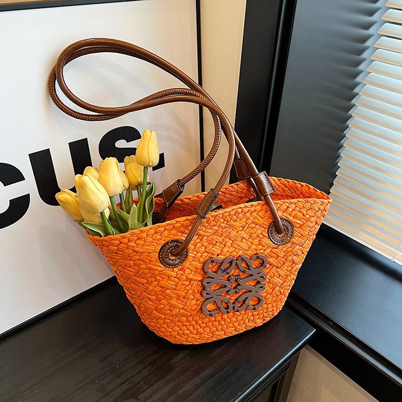

Летняя новая модная контрастная соломенная сумка-корзина для овощей, портативная на плечо, трендовая женская сумка оранжевый