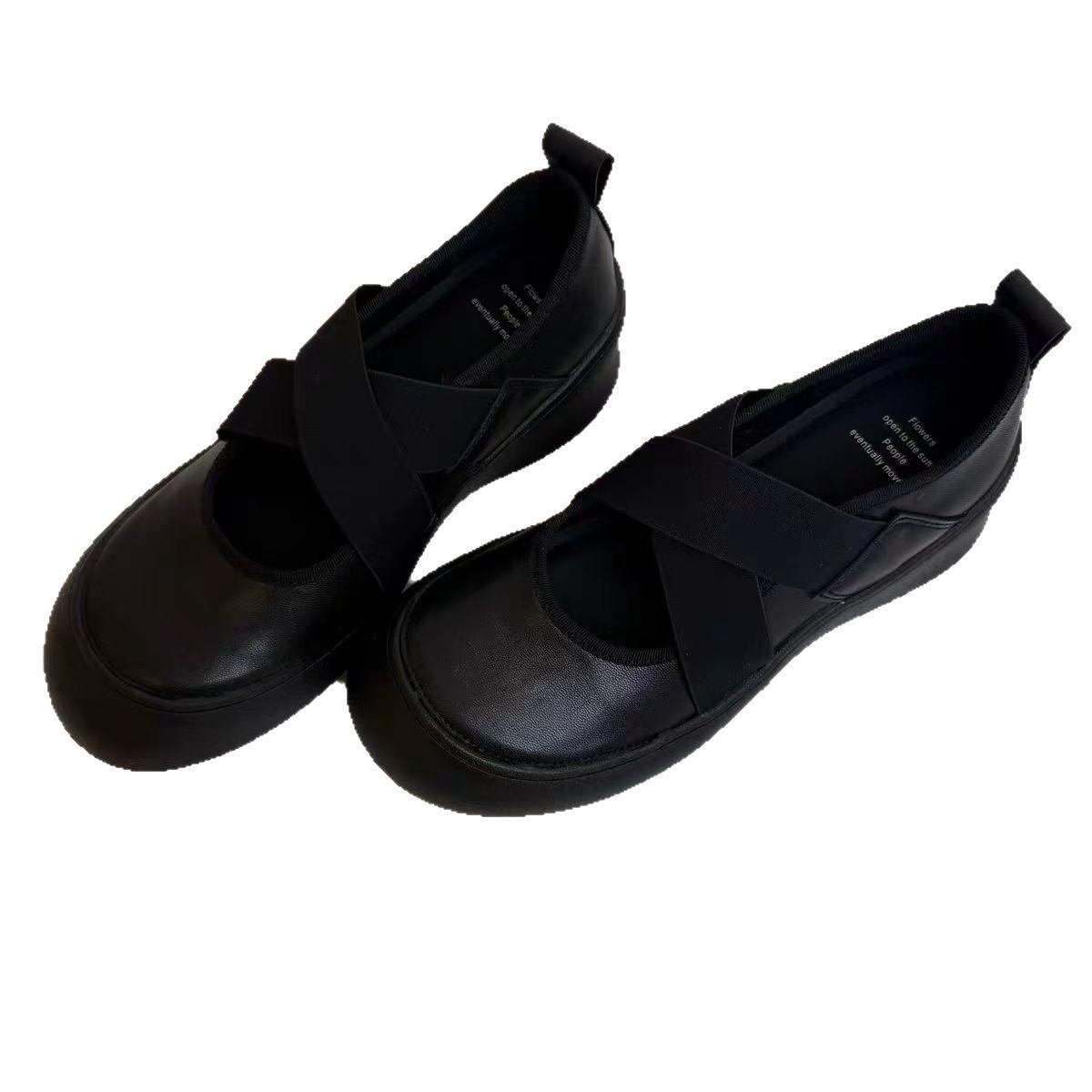 

Спортивные лоферы на платформе с перекрестным ремешком, с большим круглым носком, универсальные, весенне-летние, маленькие одинарные туфли для подиума 35