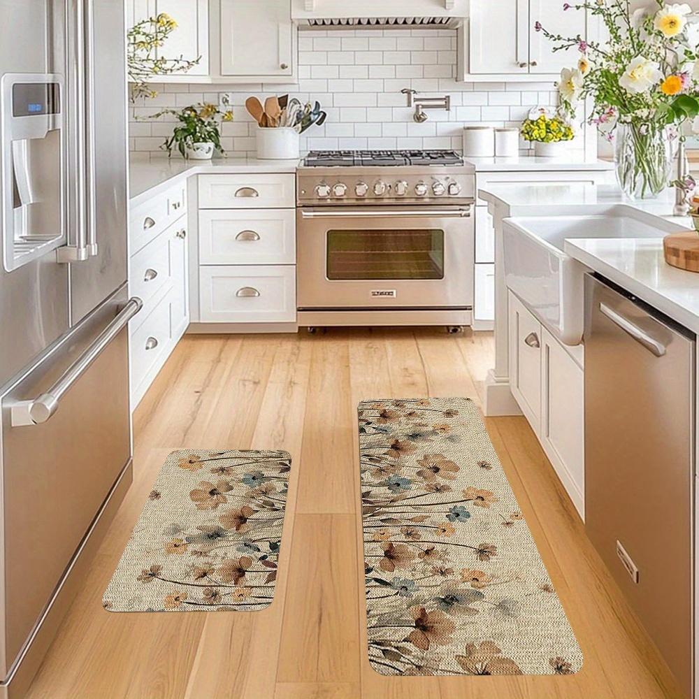1Pcs Anti Fatigue Kitchen Rugs, Minimalist Floral  Print Waterproof Non-Slip Thick Cushioned Kitchen Mat Heavy Duty Comfort Standing Mat for Kitchen