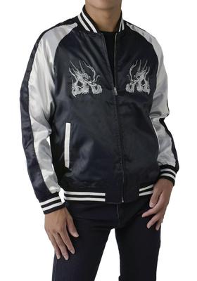 FLAG ON CREW Sukajan Satin Suga Loose Silver Wind Thunder Tiger Silver Dragon and Size Medium Men's Jacket, Style, Fit, Eagle, Carp, Dragon, Wave,