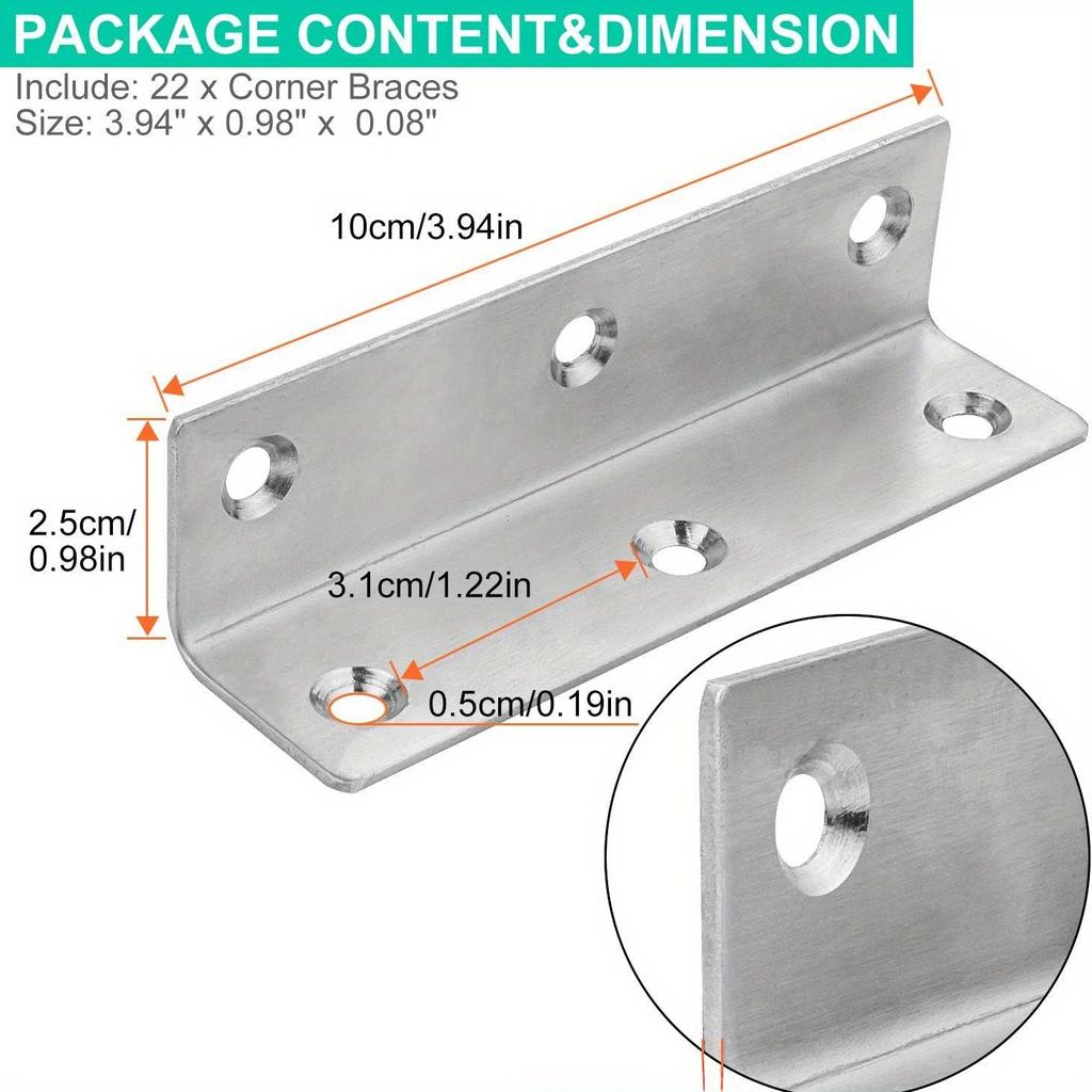 Angle Brackets Heavy Duty Corner Brace 90 Degree Internal L Brackets for Wood Joint Fastener L Angle Brackets for Window Cabinet Table Furniture