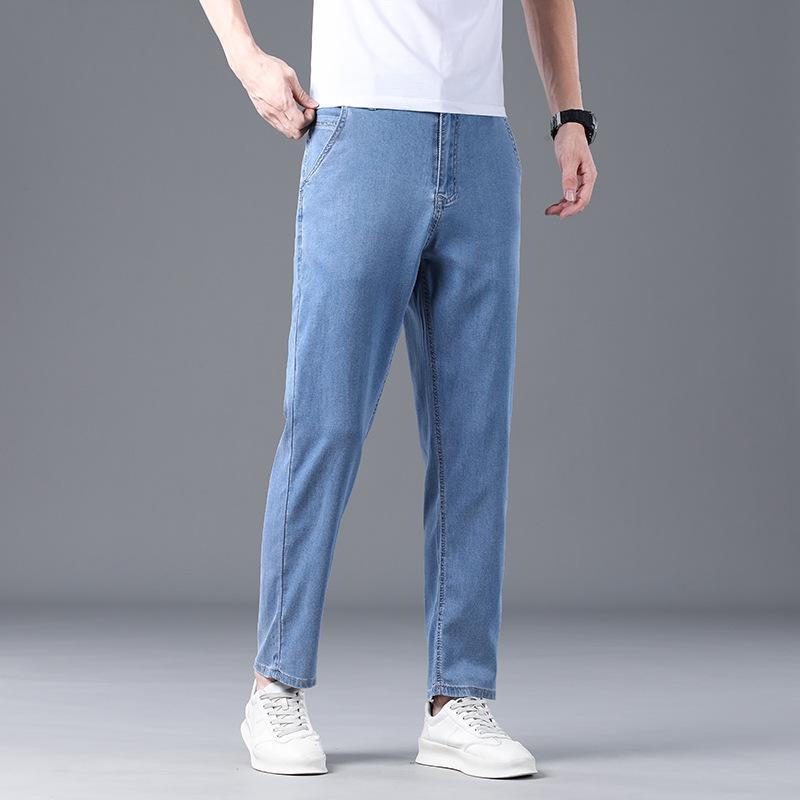 Jeans Men's Nine-Point Tencel Soft Lyocell Jeans Men's Summer Thin Straight Leg Loose Casual Nine-Point Pants