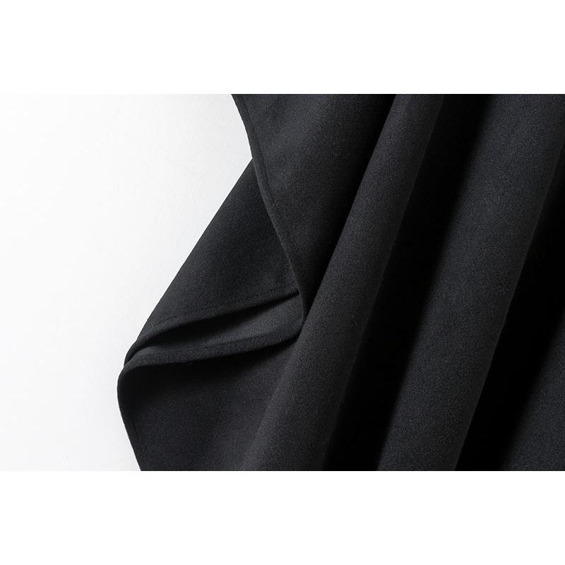 Women's Black Woolen Hooded Cloak Coat, Autumn 2022, Long Style, European American Design, with Hang Tag