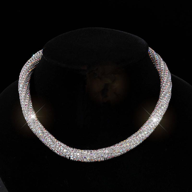 

Rhinestone Necklace Wedding Gold Silver Collar Claw Chain Bride Full Diamond Necklace Neck Jewelry Women