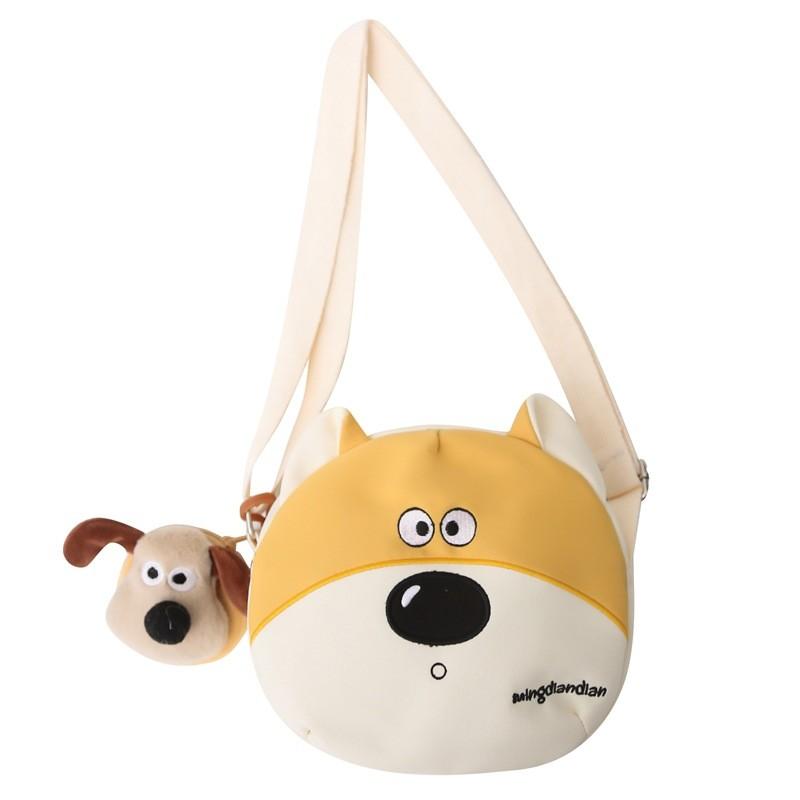Nylon Cartoon Dog Shoulder Bag For Girls With Zipper Closure And Mobile Pocket