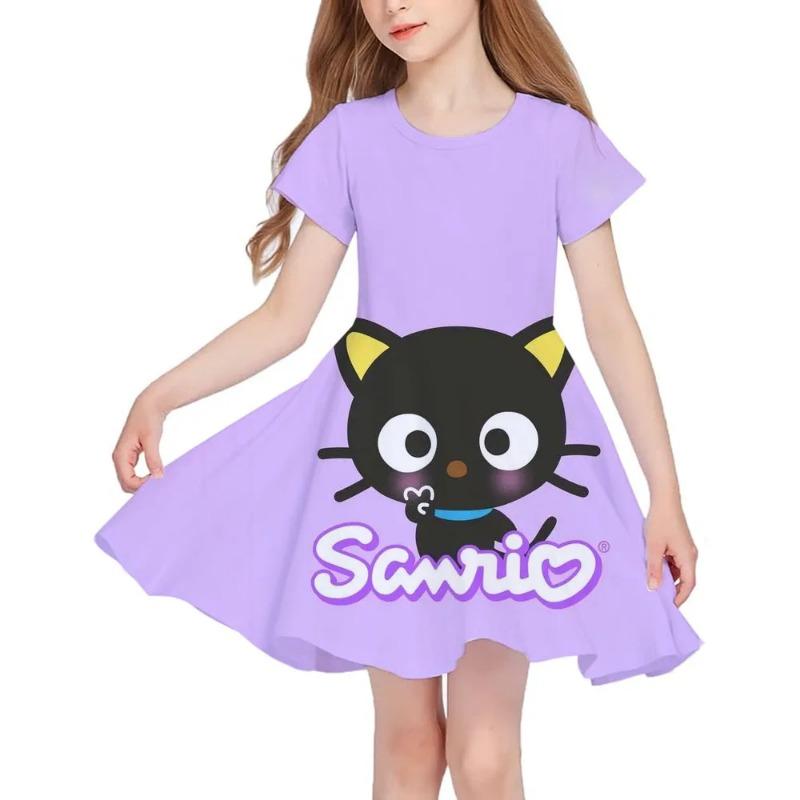 Summer New Girls Short-Sleeved Dress Hello Kitty 3D Printed Children's Fishtail Skirt Casual
