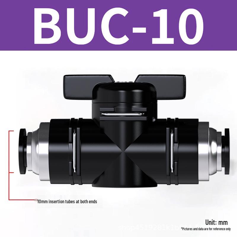 Zhuoji Pneumatic BUC-6-10 Hand Valve with 8mm Tubing, 12mm Straight-Through Air Valve, Quick-Connect Fittings.