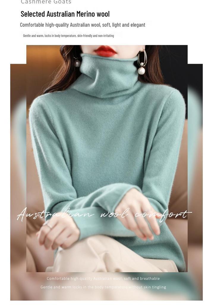 Autumn/Winter 100% Wool Slim-Fit High Neck Knit Sweater