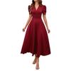 2026 Spring Summer Women's High Waist Solid Color Waist-Cinching Short Sleeve Dress