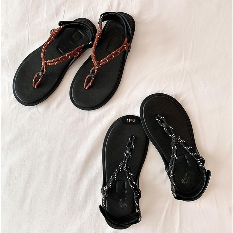 

Show model~ A miu knot toe herringbone casual Velcro sandals women s shoes 40 чорний