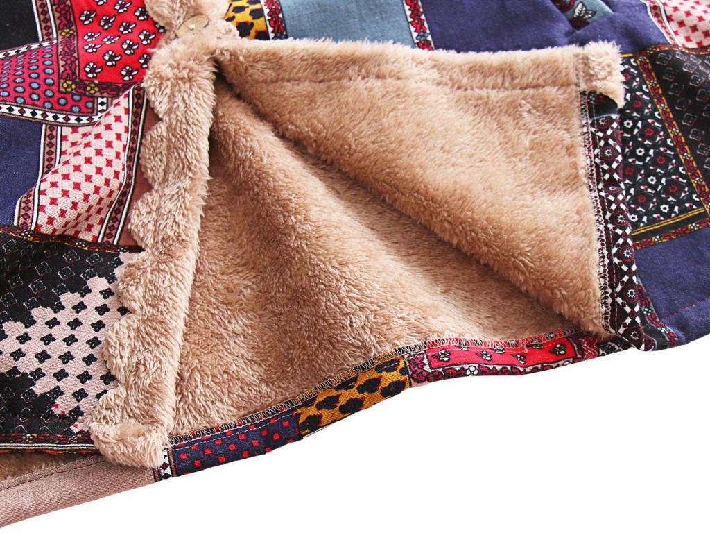 Płaszcz bawełniany z kapturem w stylu etnicznym Jesień/Zima 2023 - Moda europejska i amerykańska, luźny krój, mieszanka bawełny i lnu z aksamitną podszewką dla kobiet