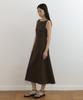 Lingseoul Linen Sleeveless Boat Neck Long Flare Dress-Brown