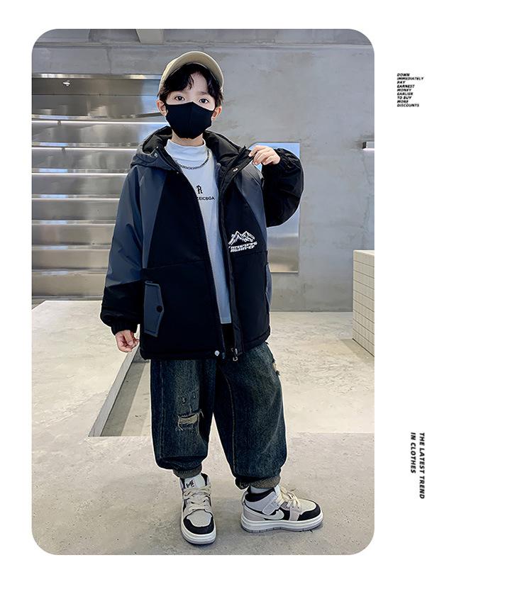 Boys' 2025 Winter Hooded Cotton Parka: New Style Fleece-Lined Coat for Autumn and Winter