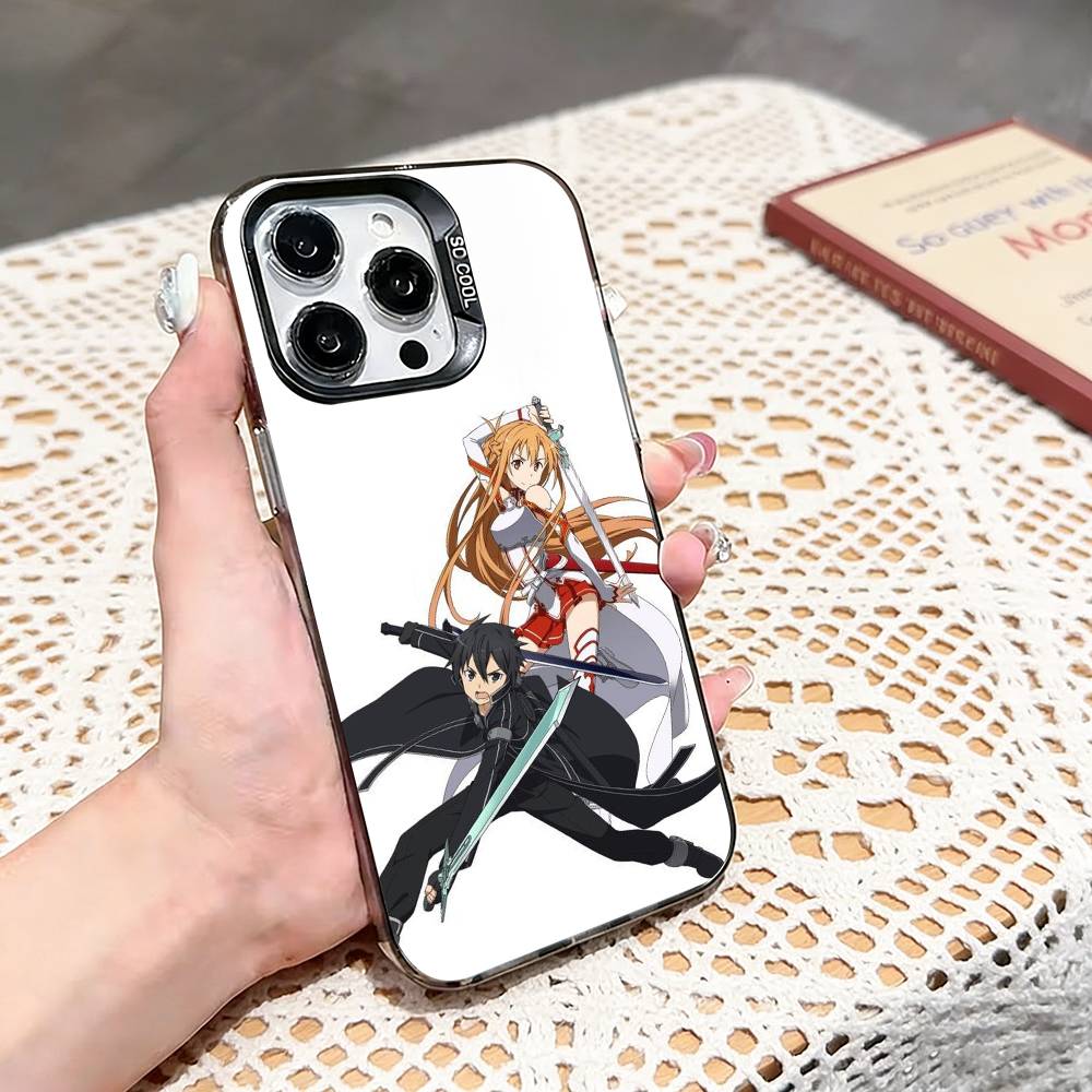 K-Kirisuna K-Kirito A-Asuna  Phone Case For iPhone 17,16,15,14,13,12,11 Plus,Pro Max,XS,Colored Silver Phone Case