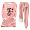 Women's Print Round Neck Warm Suit Long Sleeve Fleece Drawstring Sweatpants Two-Piece Set