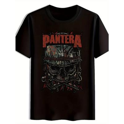T-shirt da uomo a maniche corte con girocollo, fantasia nera, taglia europea, estiva, con audace design di teschio e ingranaggi, casual, consegna da magazzino locale