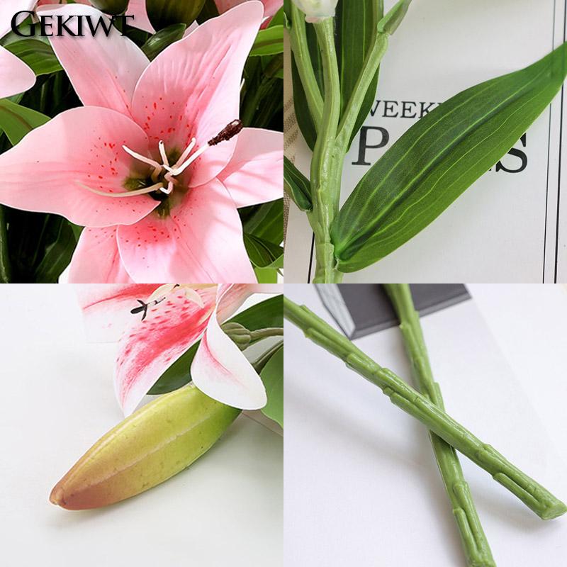 Artificial Lily Flower Real Looking 3D Printing Artificial Flowers Fake Flowers Flores for Wedding Home Garden Ornaments