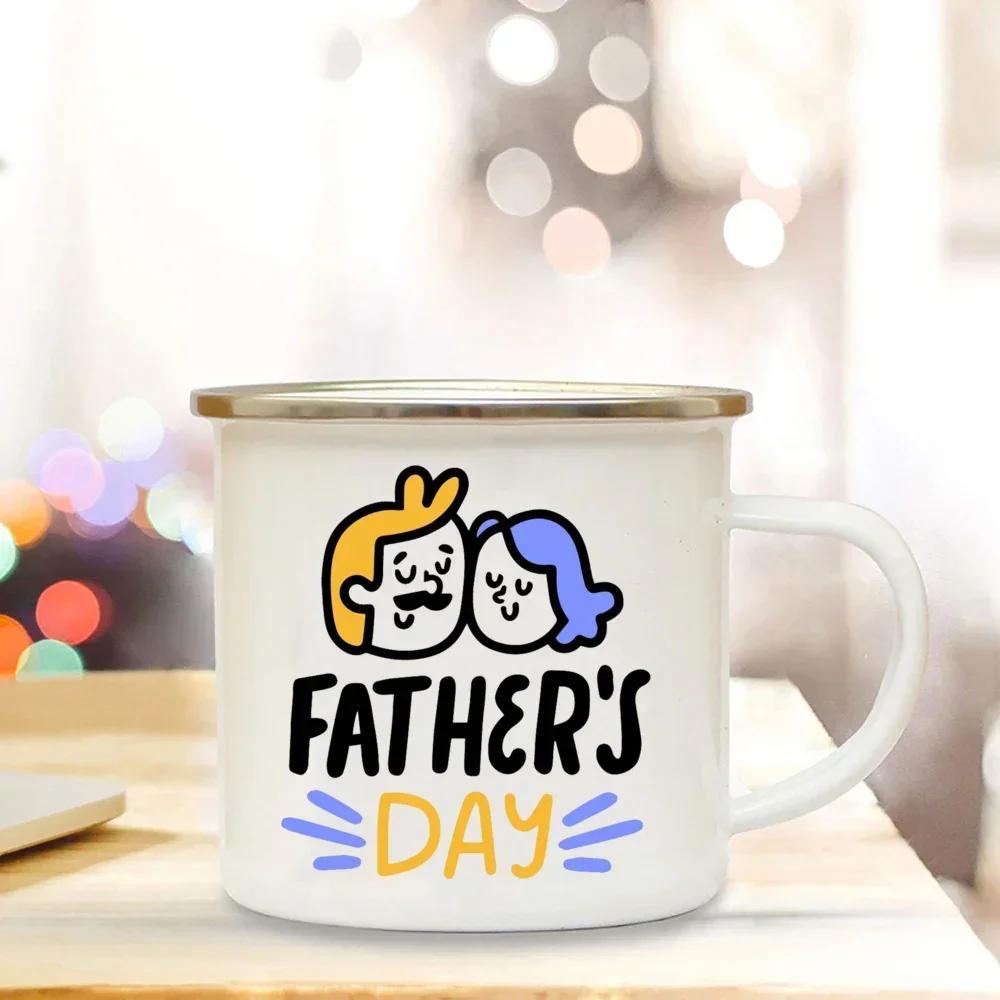 Drinks Water Cup Best Dad Ever Enamel Coffee Mugs Bonfire Party Drink Beer Wine Juice Mug Dessert Cocoa Milk Handle Cup