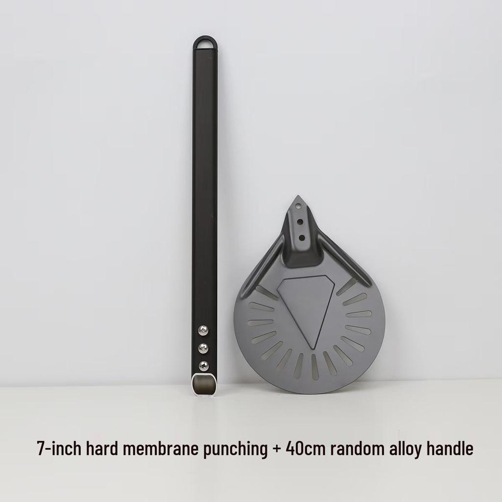 Kulatá perforovaná nerezová lopata na pizzu s dřevěnou rukojetí pro domácí pečení a přenos dortů