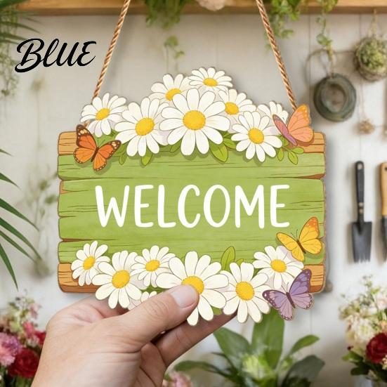 Outdoor Entrance Sign Wooden Welcome Sign, Rustic Door Hanging 2D Daisy Butterfly Print, Halloween Thanksgiving Easter Seasonal Holiday for
