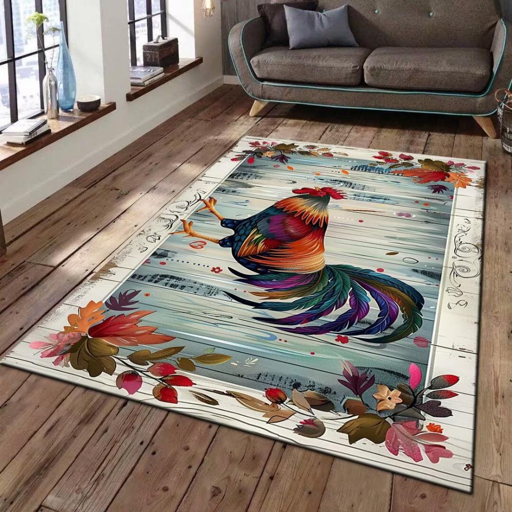 Retro American Large Rooster Carpet Living Room Sofa Decor Rug Kitchen Dining Table Floor Mat Farmhouse Rug Hallway Nonslip Rug