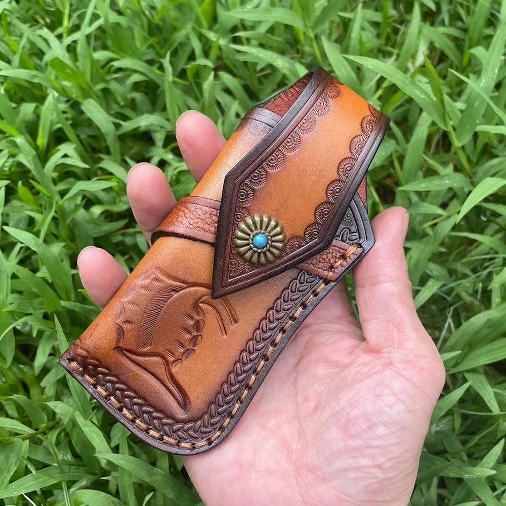 13.5 CM High-quality Cowhide Folding Knife Holder Scabbard Universal Knife Cover Leather Sheath with  Camping Knife Holsters