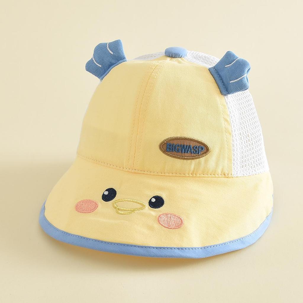 Cute Cartoon Semi-Mesh Children's Windproof Sun Hat - Versatile Outdoor Bucket Hat for Babies