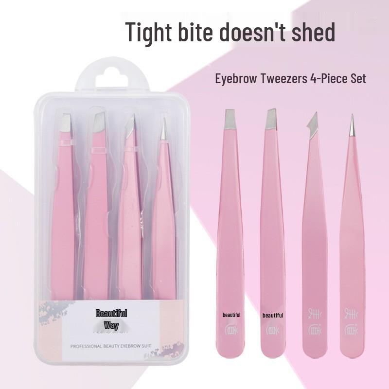 Meidao Stainless Steel Eyebrow Shaping Tweezers Set - 4 Pieces for Plucking, Beard Trimming, and Hair Removal.