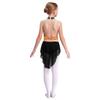 Girls Lyrical Dance Leotard Mock Neck Sleeveless Shiny Rhinestones Color Block Mesh Patchwork Overlay Skirt