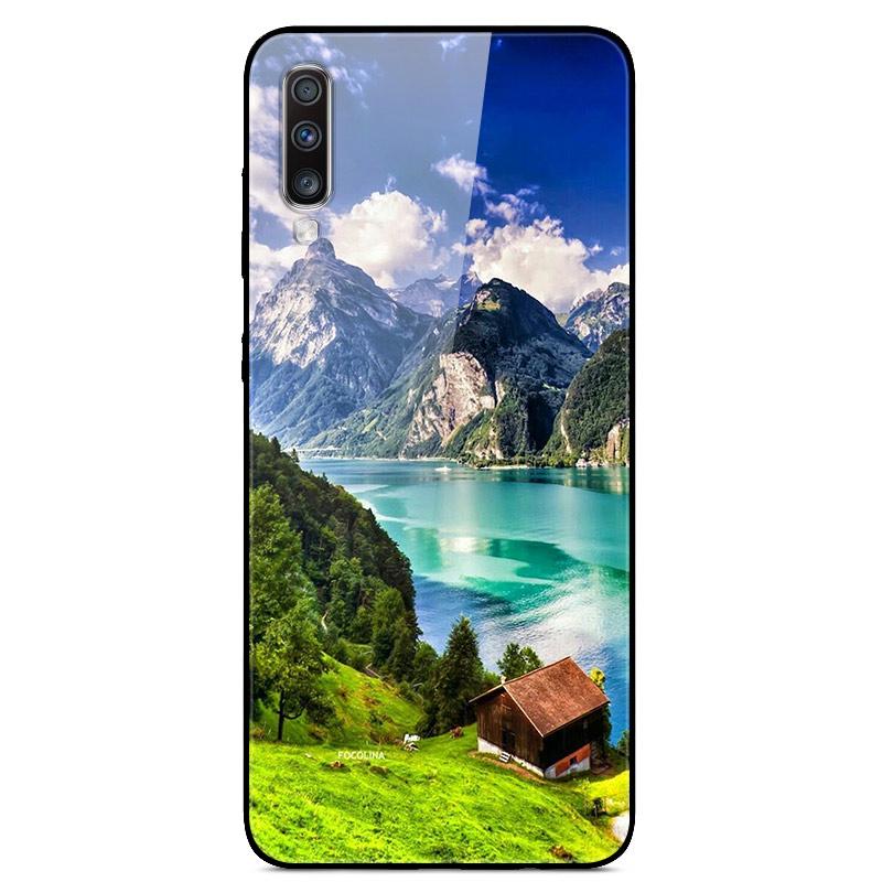 For Samsung A70 Case Cute Pattern Tempered Glass Back Hard Cover Case For Samsung Galaxy A70 Phone Cases Coque A70S A 70 Fundas