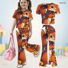 Girls Round Neck Short Sleeve Printed Top Flared Pants Witch Sea Turtle Print Two Piece Set
