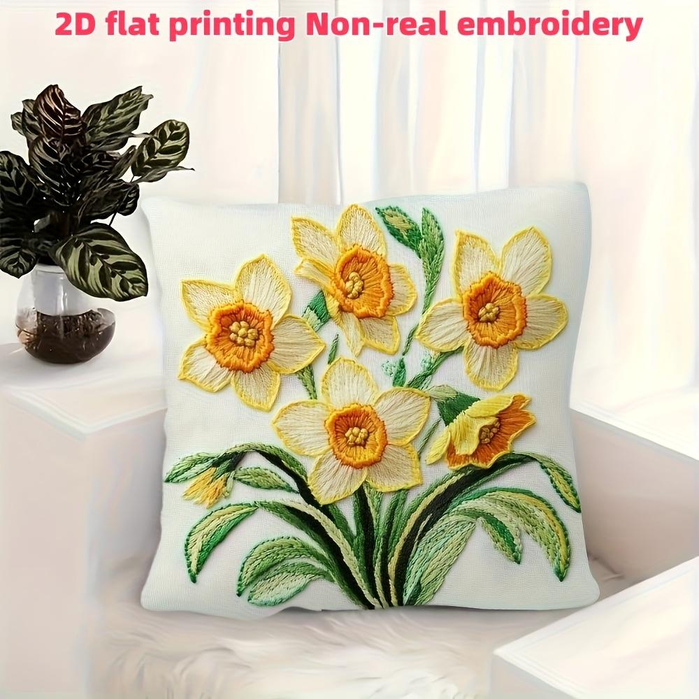 2D Osterglocken Blumen Kissenbezug Vintage Gelbe Narzissen Blumen Dekorative Kissenhülle Boho Heimdekoration