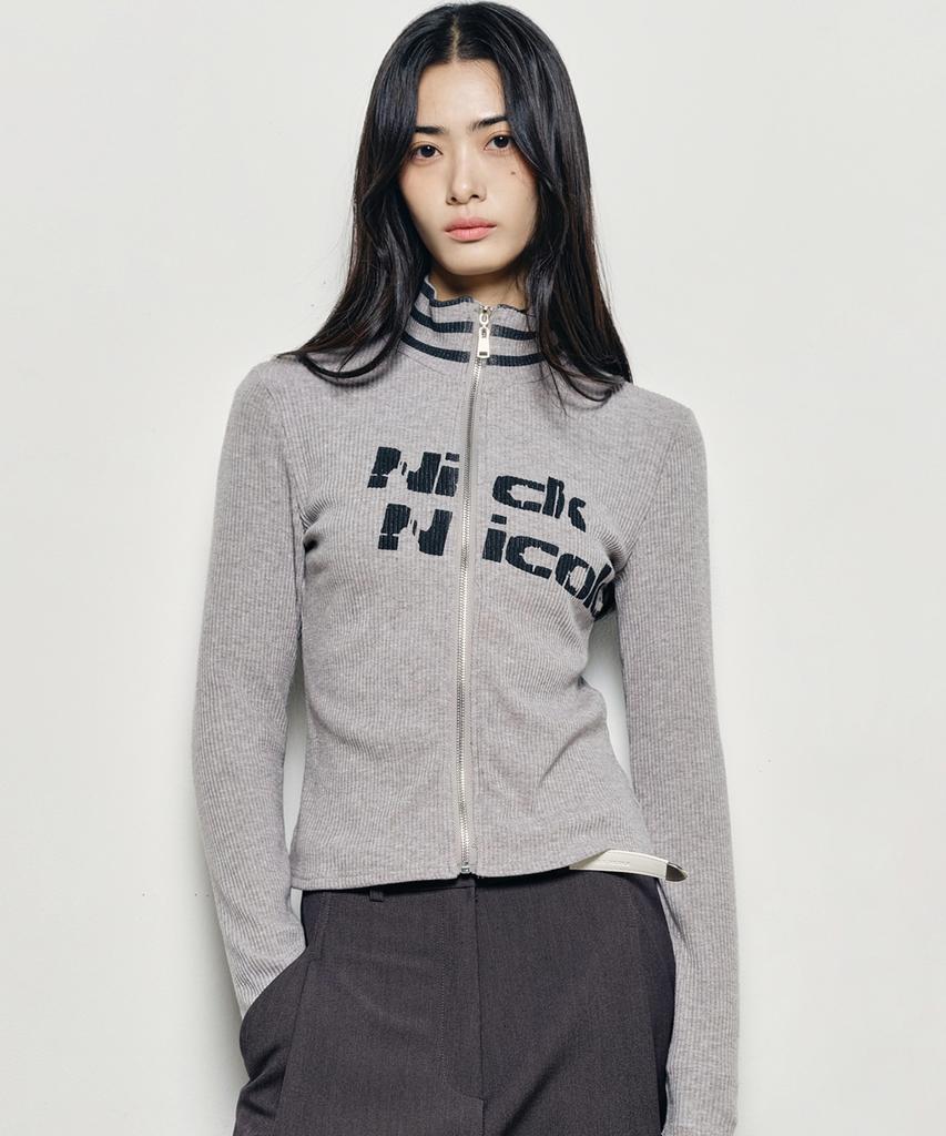 Nigaennikol Nicole Slim Ribbed Knit Zip Up_Gray