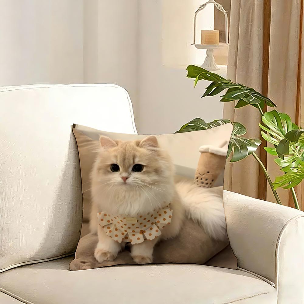 Cute Pet Animal Cushion Cover Reversible Plush Pillow Cover Soft Fluffy Home Decor for Sofa Bedroom