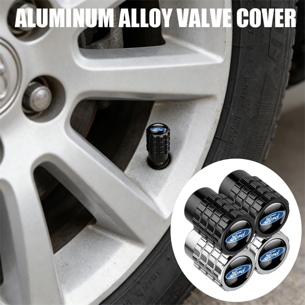 SPZS3 4pcs Aluminium Car Tire Valve Stems Caps Gear-shaped-Valve For Ford Focus 2 mondeo mk3 f150 fusion mustang MK7 Auto Accessories