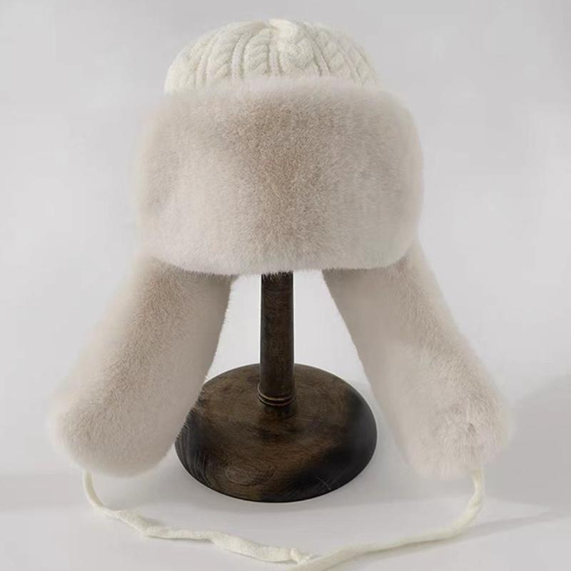 Women's Knit Hat with Extended Ear Flaps - Windproof Winter Cap for Cycling, Korean Style Thickened Tie-Fastened Design